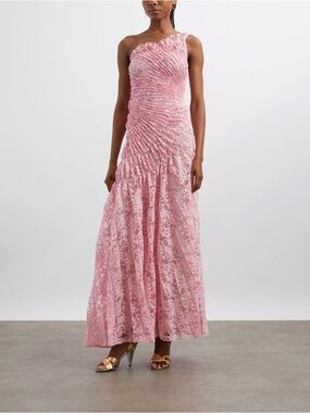 Pink Strapless Lace Ruffle Dress - Unbranded